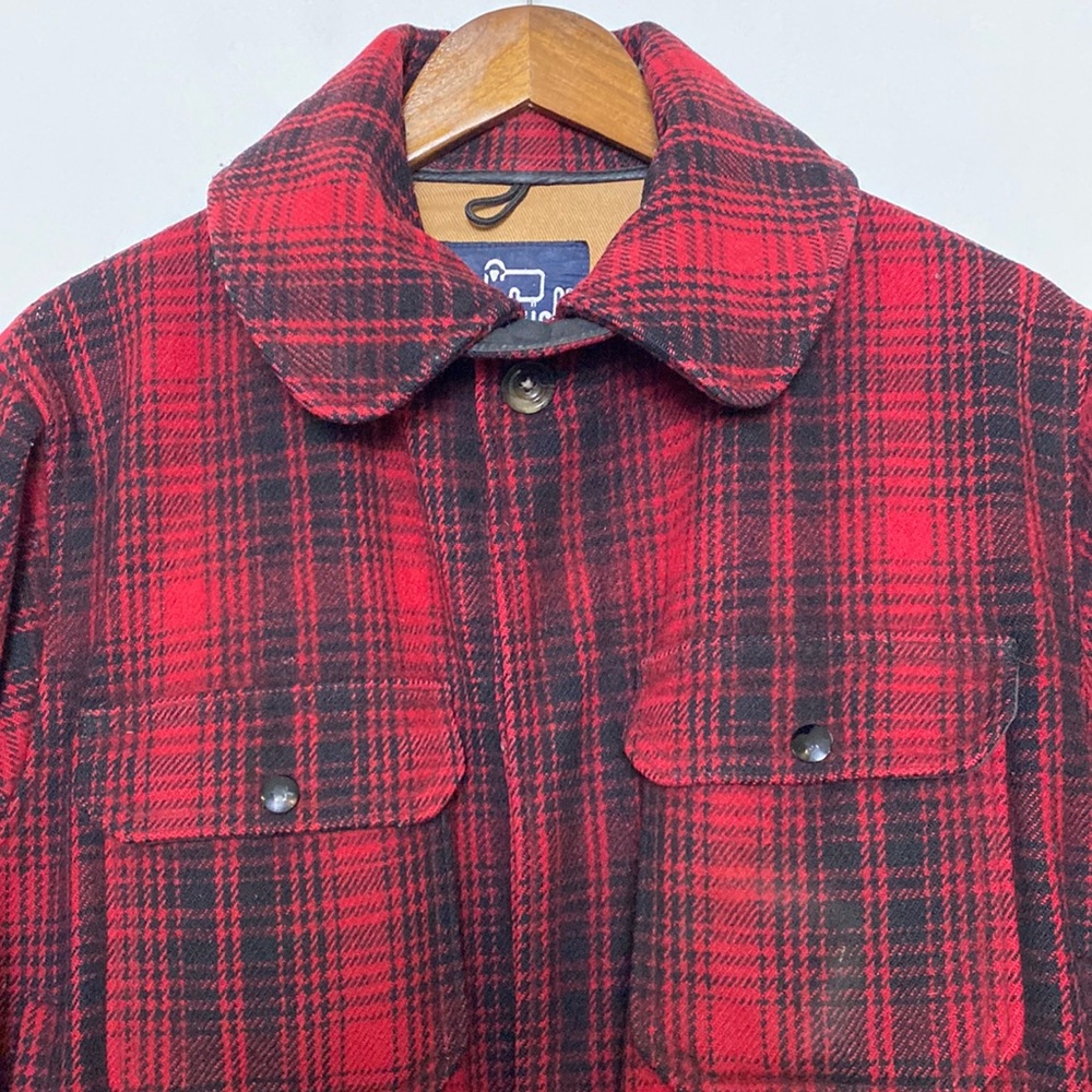 Vintage Woolrich Coat Men 42 Red Black Buffalo Plaid Mackinaw 70s Wool Hunting - Picture 3 of 16